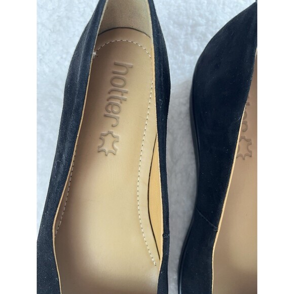 Hotter Shoes Womens 7.5 US Angel Black Suede Leather Wedge Slip On Flats Classic - Picture 2 of 9